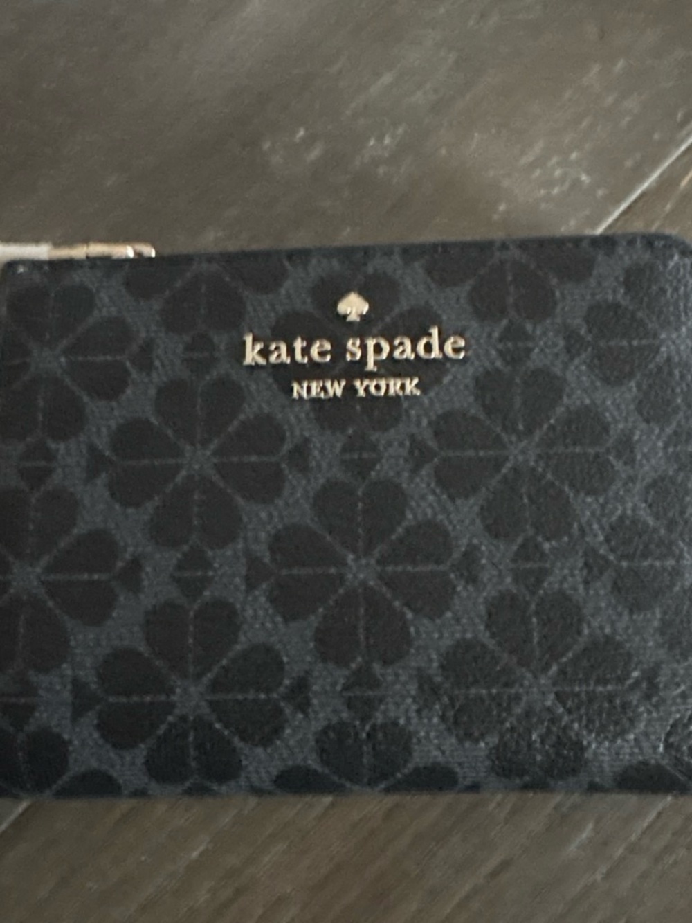 kate spade Black Floral Jacquard Zip Wallet with Gold Logo